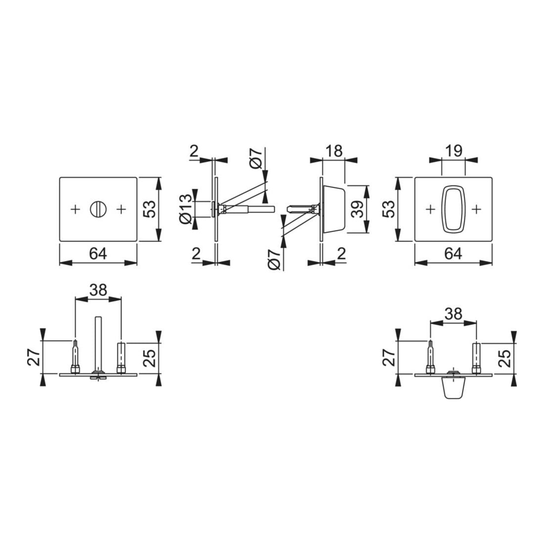 Paire de rosettes de clés E847NS VA VA F69 Epaisseur de blindage 2mm Bad SK/OL rectangulaire.