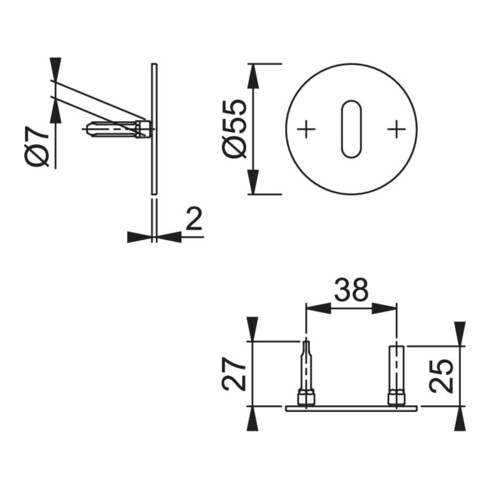 Paire de rosettes de clés E849NS VA F69 Epaisseur du blindage 2mm OB rd.