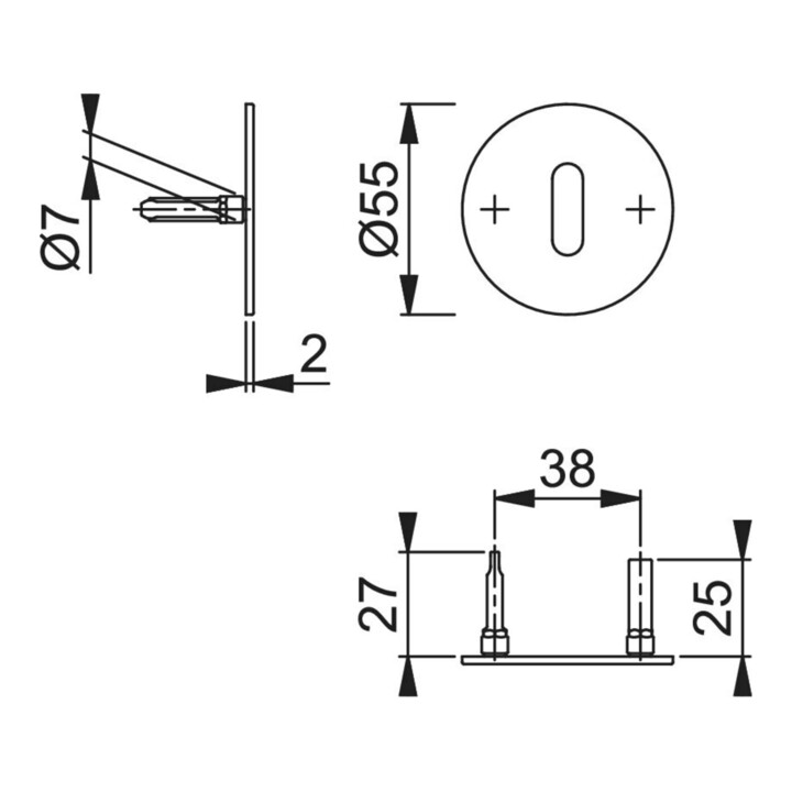 Paire de rosettes de clés E849NS VA F69 Epaisseur du blindage 2mm OB rd.