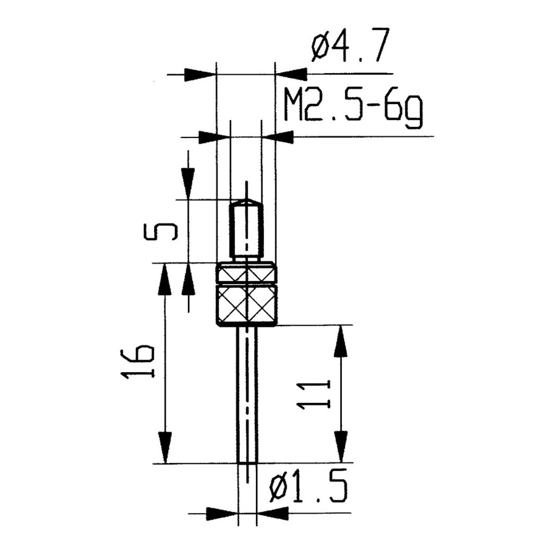 Palpeur D. 1,5 mm L. 11 mm tige M2,5 carbure p. comparateurs Käfer