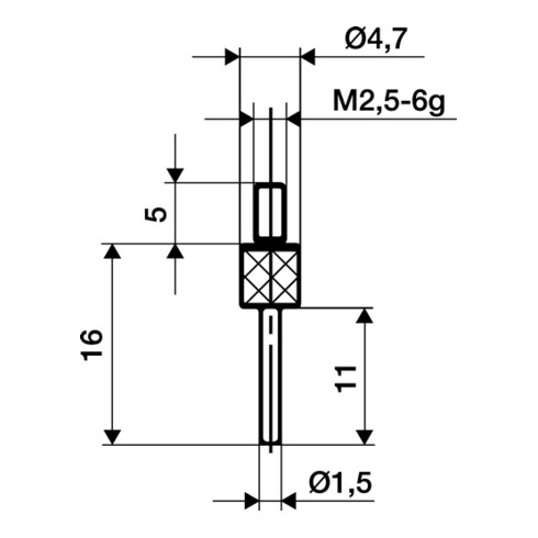 Palpeur D. 1,5 mm L. 30 mm tige M2,5 acier p. comparateurs Käfer