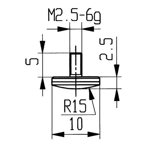 Palpeur D. 10 mm vouté rayon 15 M2,5 carbure p. comparateurs Käfer