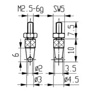 Palpeur D. 2 mm cylindre horizontal M2,5 carbure p. comparateurs Käfer