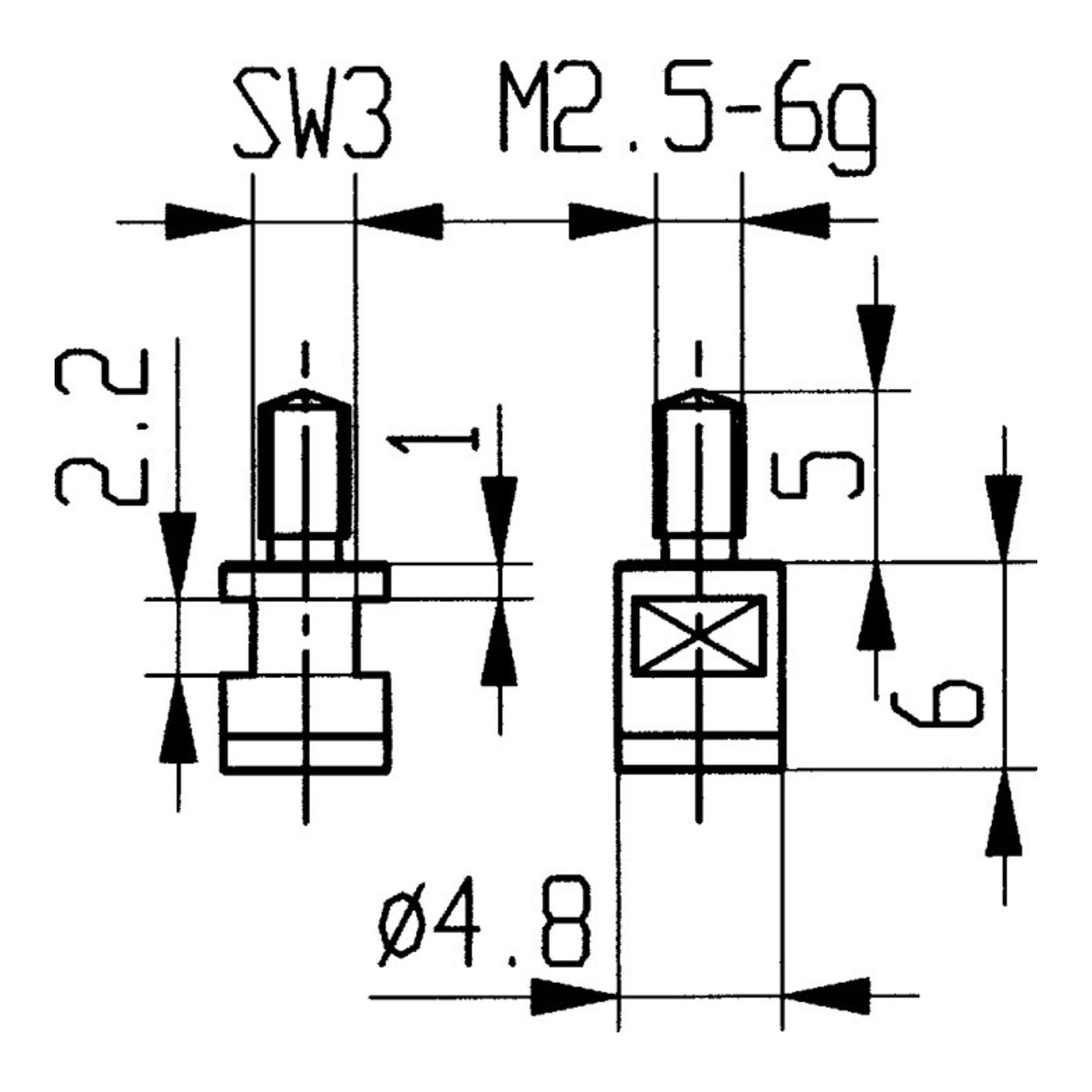 Palpeur D. 4,8 mm plan M2,5 carbure p. comparateurs Käfer