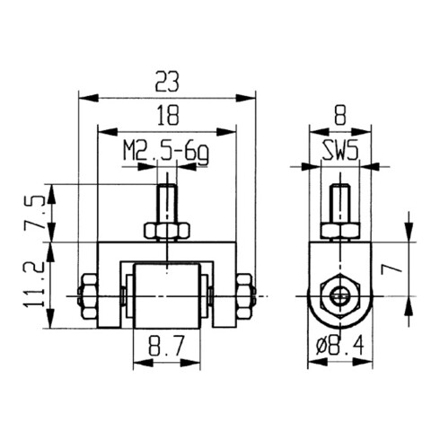 Palpeur D. 8,4 mm rouleau M2,5 acier p. comparateurs Käfer