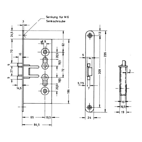 Panik-Einsteckschloss 1009PPF Fkt.E rd 24/65/72/9mm DIN L/R