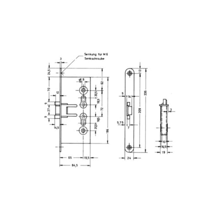 Panik-Einsteckschloss 1009PPF Fkt.E rd 24/65/72/9mm DIN L/R