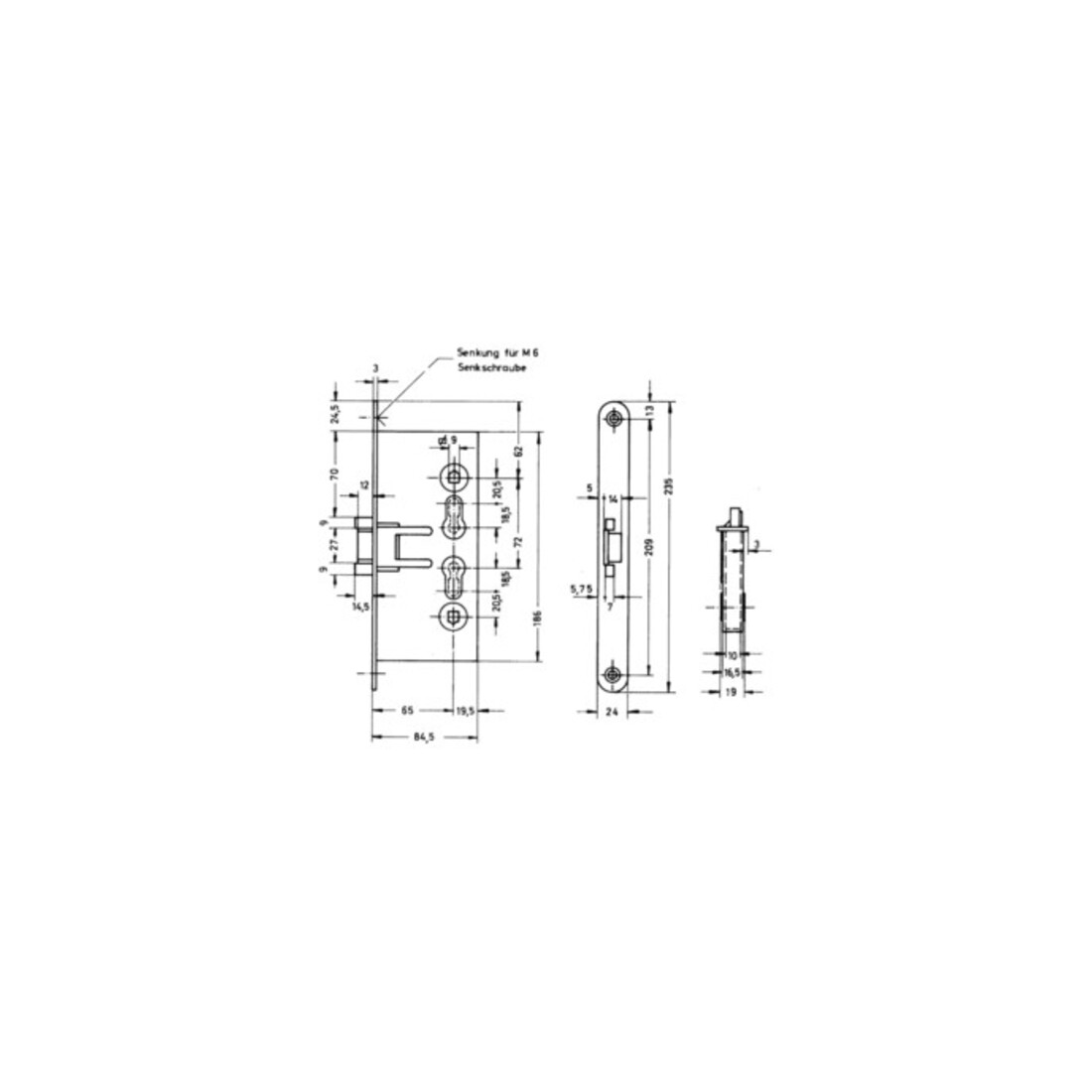 Panik-Einsteckschloss 1009PPF Fkt.E rd 24/65/72/9mm DIN L/R