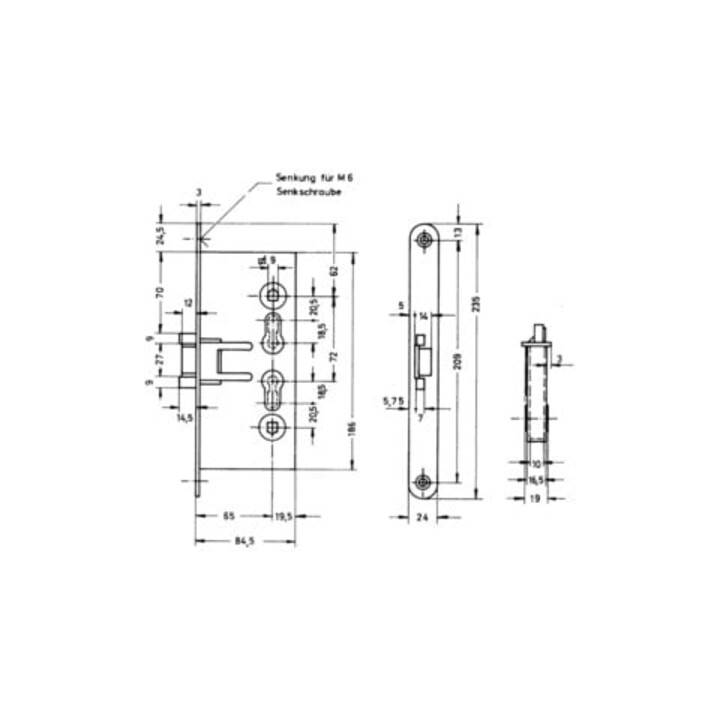 Panik-Einsteckschloss 1009PPG Fkt.D rd 24/65/72/9mm DIN L/R