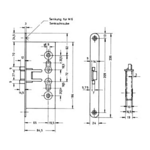Panik-Einsteckschloss 1009PPG Fkt.D rd 24/65/72/9mm DIN L/R