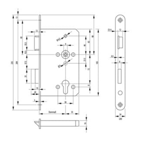 Panik-Einsteckschloss 1201 Fkt. E 20/55/72/9mm DIN R