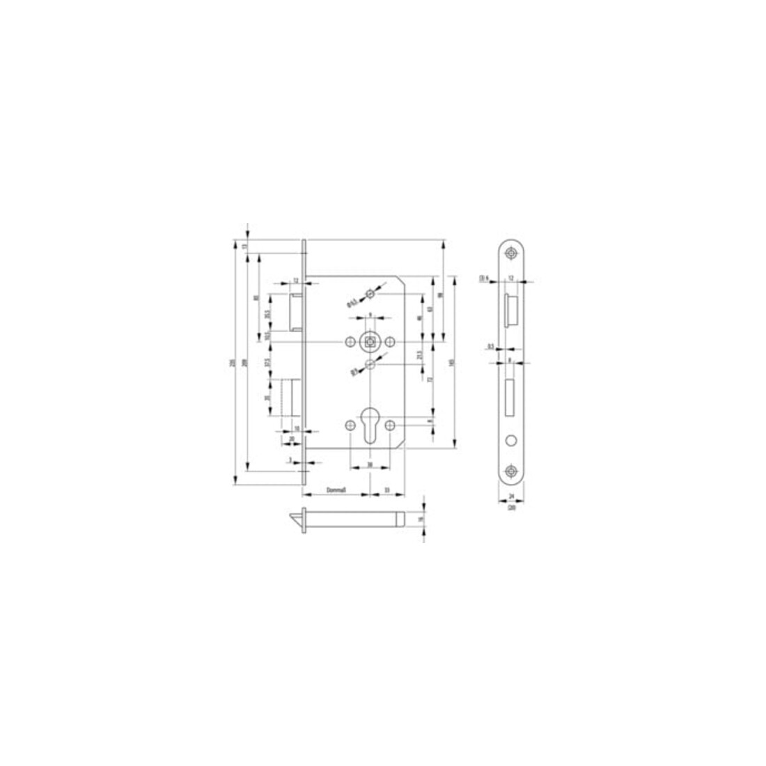 Panik-Einsteckschloss 1201 Fkt. E 20/55/72/9mm DIN R