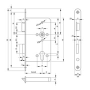 Panik-Einsteckschloss 1201 Fkt. E 20/65/72/9mm DIN L-4