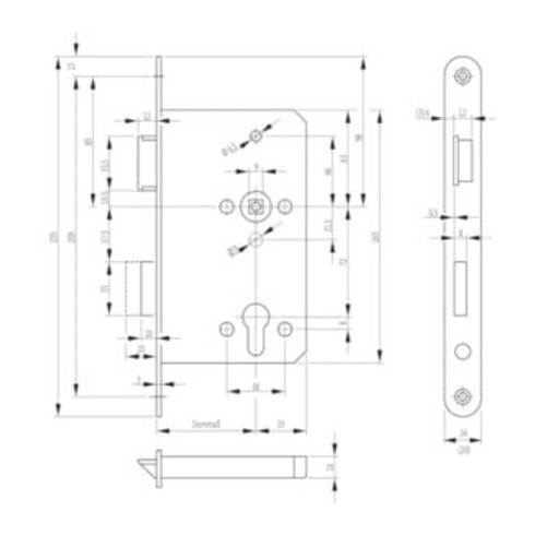 Panik-Einsteckschloss 1201 Fkt. E 24/65/72/9mm DIN L