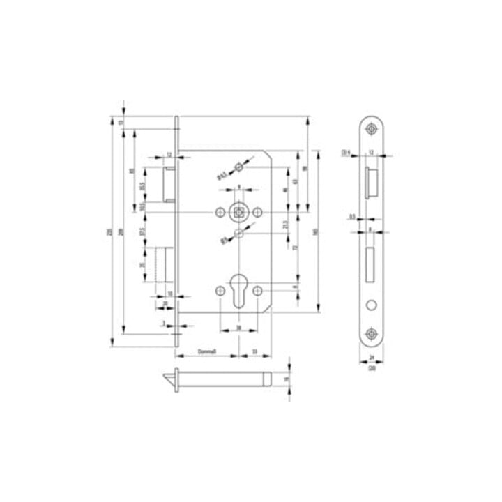 Panik-Einsteckschloss 1201 Fkt. E 24/65/72/9mm DIN R