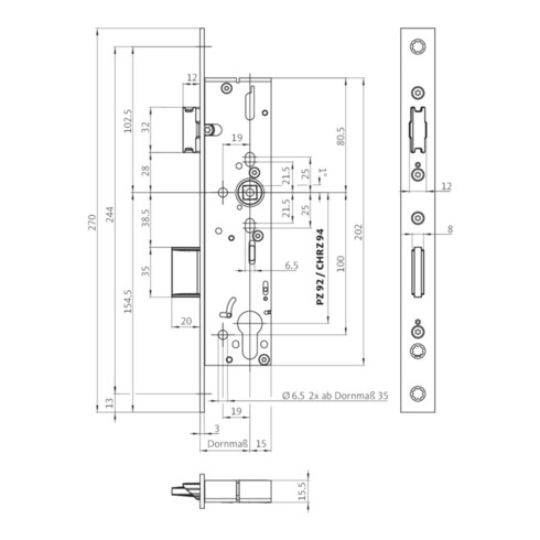 Panik-RR-Einsteckschl.B 1824 D DIN L/R 24/270/40/92/9mm ktg.BKS