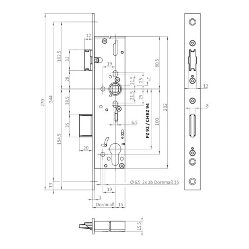 Panik-RR-Einsteckschl.B 1826 E DIN L/R 24/270/40/92/9mm ktg.BKS
