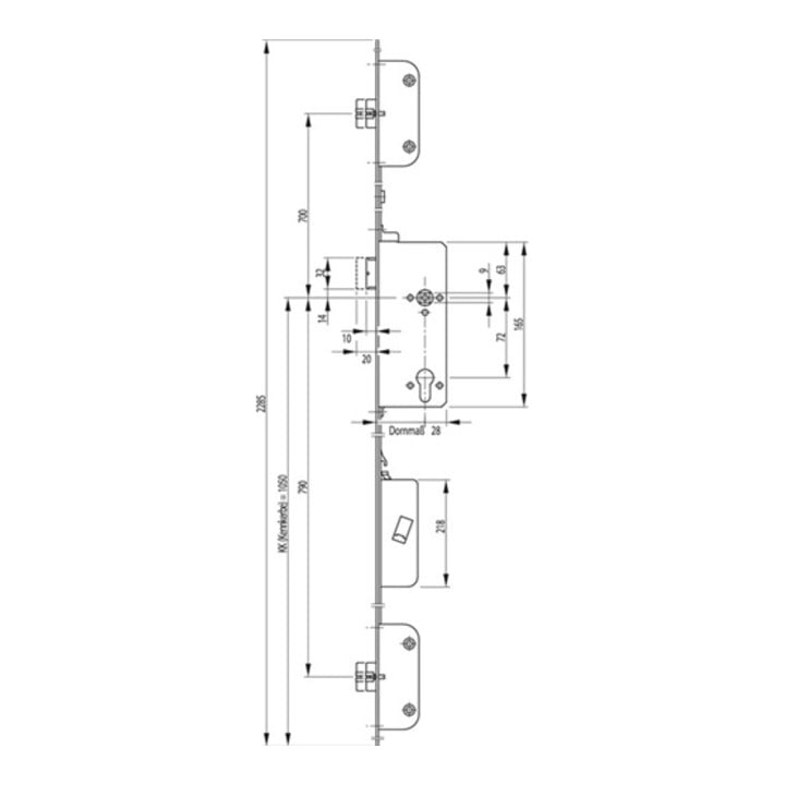 Panikschloss SECURY 2110 Fkt. B 20/55/72mm DIN R Stulpl. 2285mm