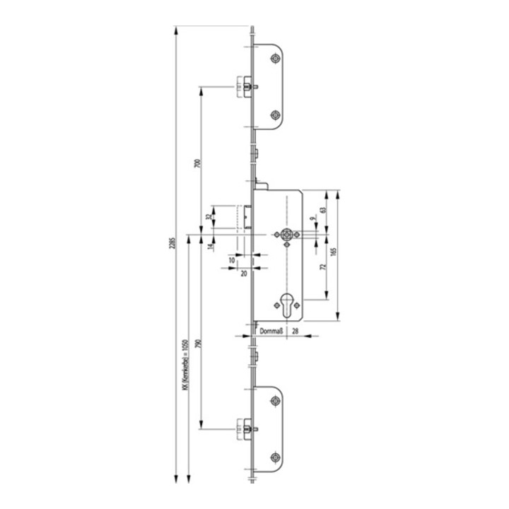 Panikschloss SECURY 2112 Fkt. C 24/65/72mm DIN L Stulpl. 2285mm