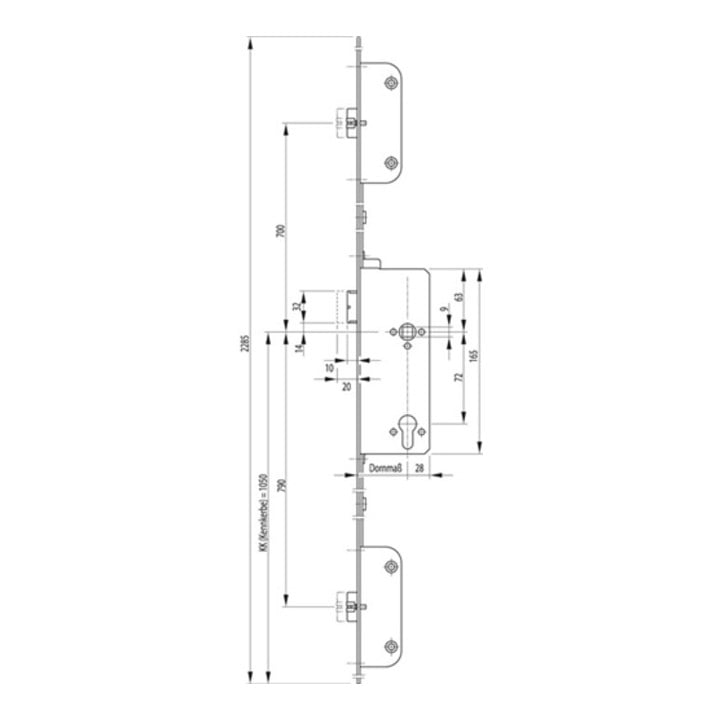 Panikschloss SECURY 2116 Fkt. E 20/65/72mm DIN R Stulpl. 2285mm