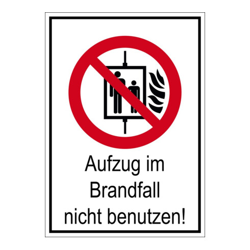 Panneau d'interdiction Eichner Ne pas utiliser l'ascenseur en cas d'incendie 10,5 x 14,8 cm