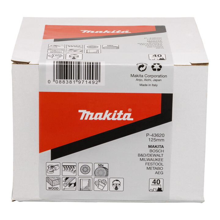 Papier abrasif auto-agrippant 125 Makita grain 40, 50 pièces P-43620