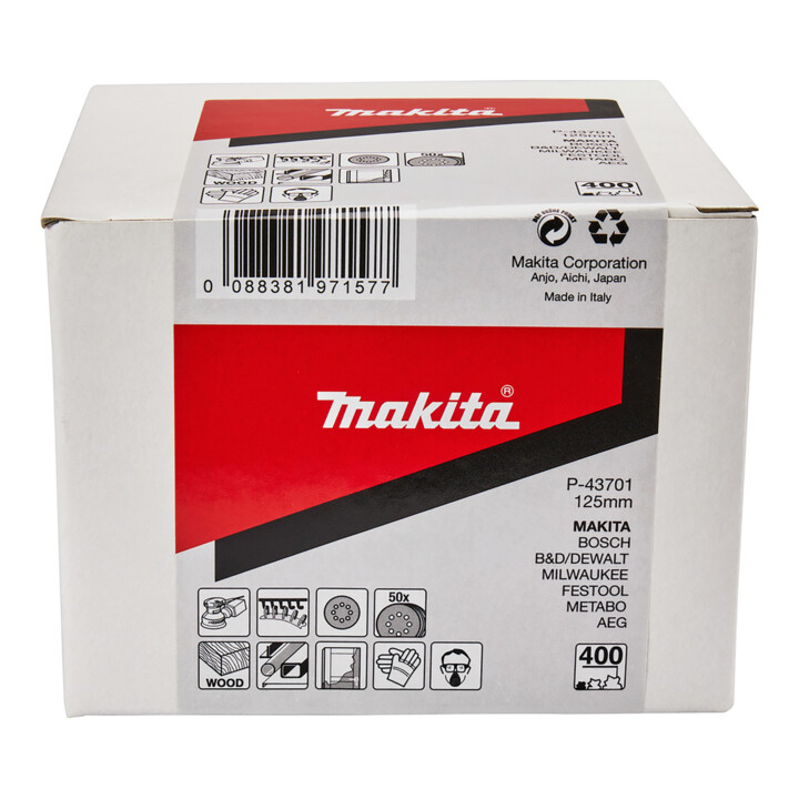 Papier abrasif auto-agrippant 125 Makita grain 400, 50 pièces P-43701