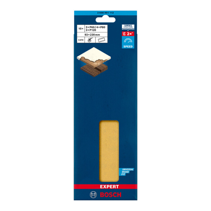 Papier abrasif Bosch Expert C470 pour ponceuse orbitale, 93 x 230 mm, G 3x60/4x80/3x120