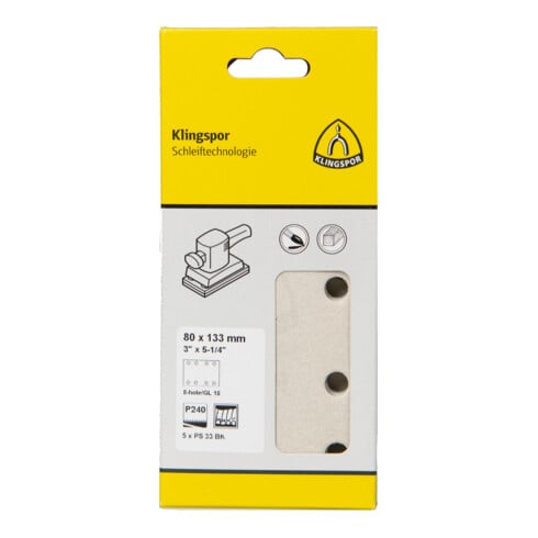 Klingspor PS 33 BK Bande auto-agrippante, 80 x 133 mm forme de trou GL18, emballage libre-service