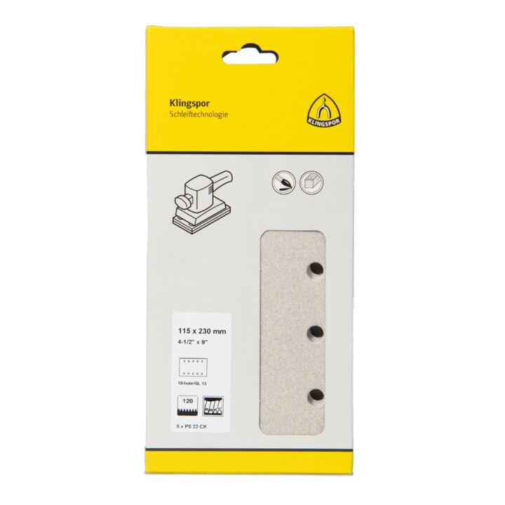 Papier abrasif Klingspor PS 33 CK, 115 x 230 mm grain 80 forme de trou GL15