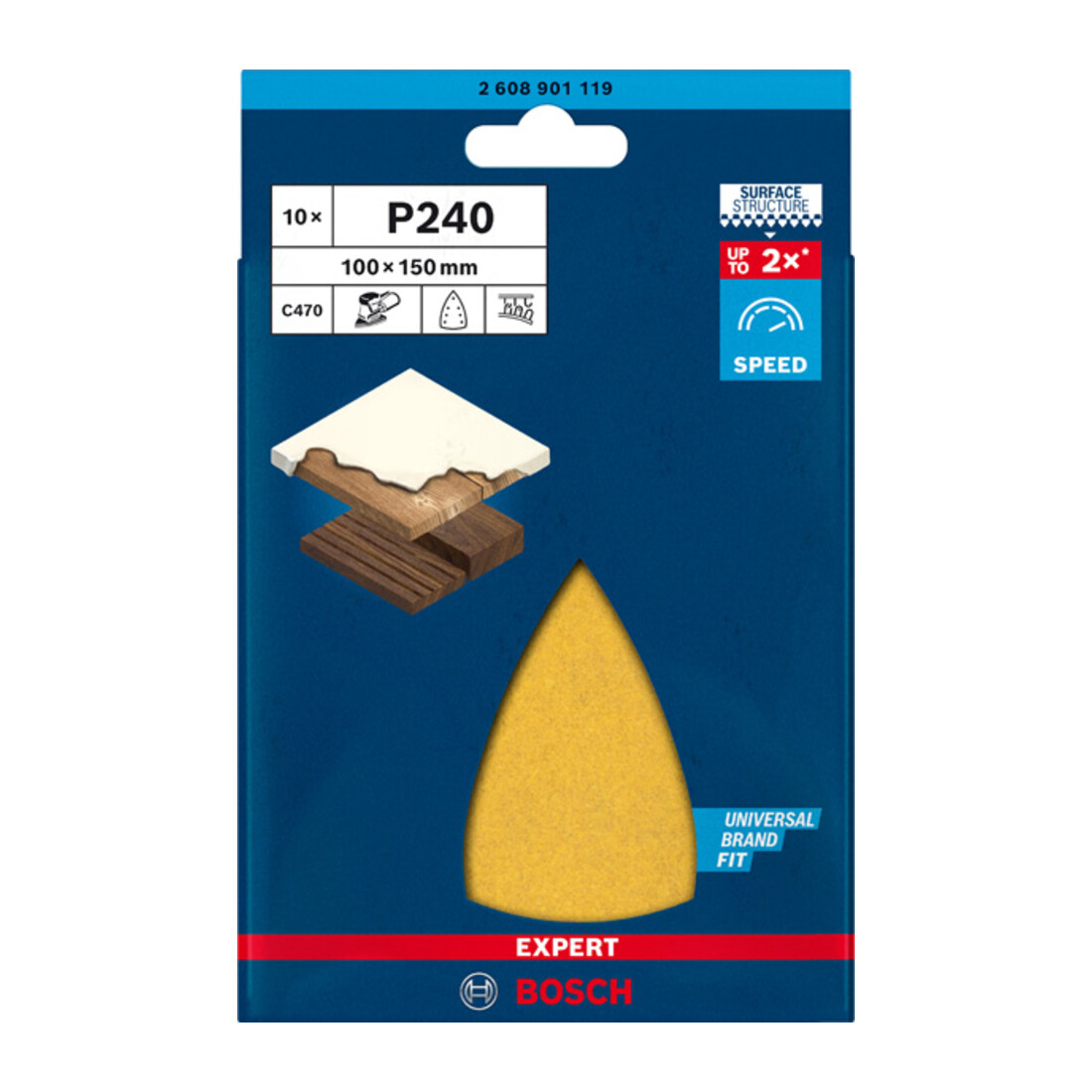 Papier de verre Bosch Expert C470 pour ponceuse Delta, 100 x 150 mm, G 240