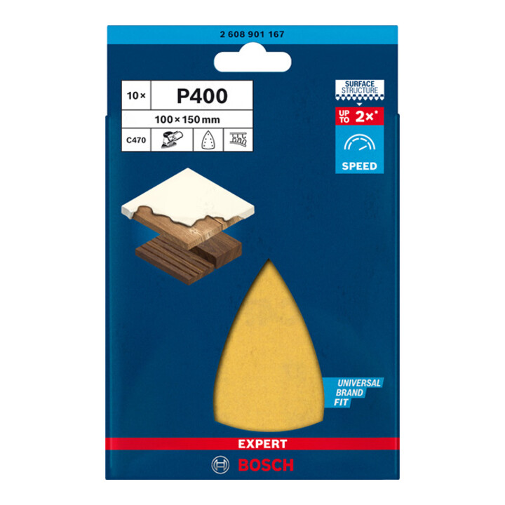 Papier de verre Bosch Expert C470 pour ponceuse Delta, 100 x 150 mm, G 400