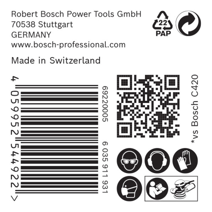 Papier de verre Bosch Expert C470 pour ponceuse excentrique, 125 mm, sans trous, G 100