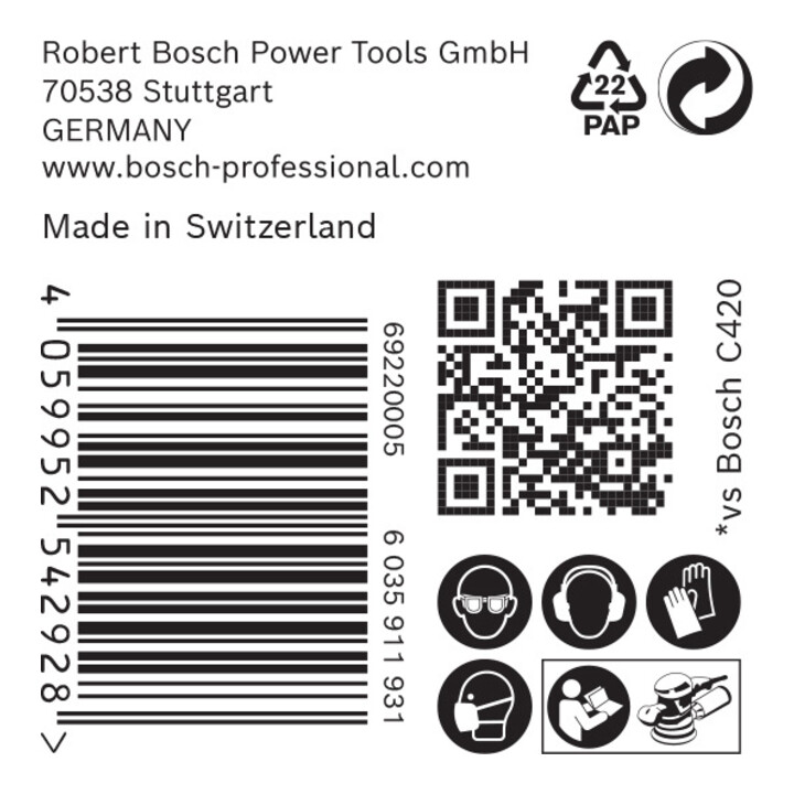 Papier de verre Bosch Expert C470 pour ponceuse excentrique, 125 mm, sans trous, G 120