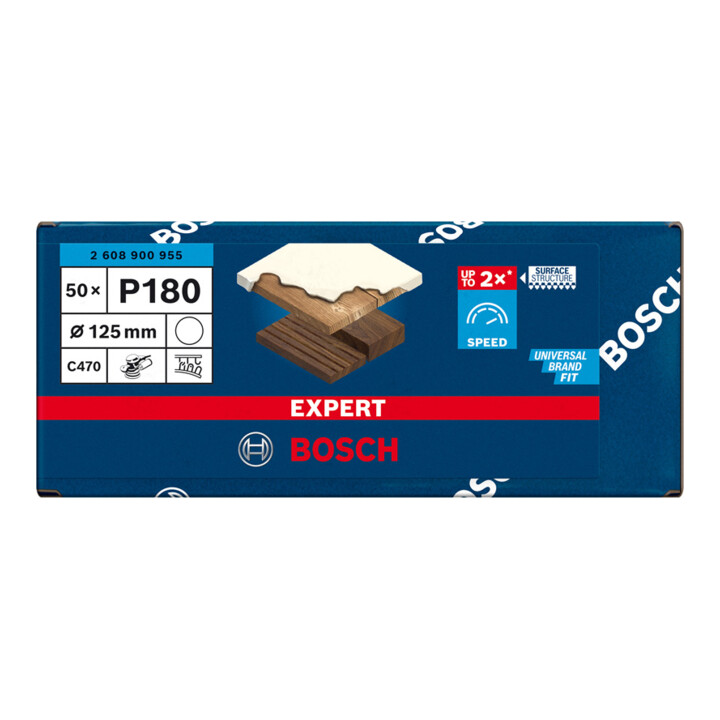 Papier de verre Bosch Expert C470 pour ponceuse excentrique, 125 mm, sans trous, G 180