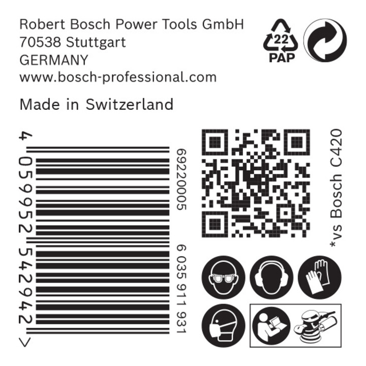 Papier de verre Bosch Expert C470 pour ponceuse excentrique, 125 mm, sans trous, G 240