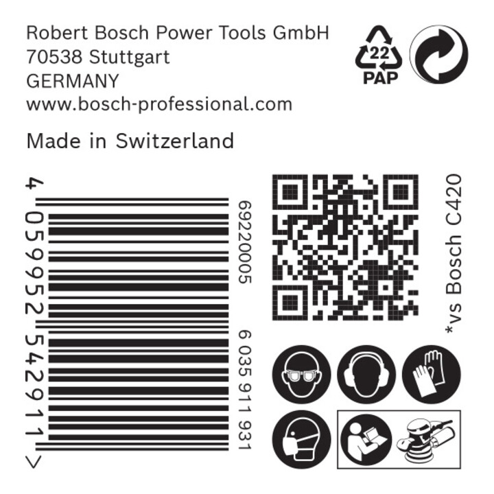 Papier de verre Bosch Expert C470 pour ponceuse excentrique, 125 mm, sans trous, G 80