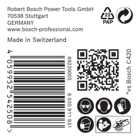 Papier de verre Bosch Expert C470 pour ponceuse orbitale aléatoire, 125 mm, 8 trous, G 120