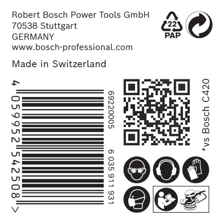 Papier de verre Bosch Expert C470 pour ponceuse orbitale aléatoire, 125 mm, 8 trous, G 120