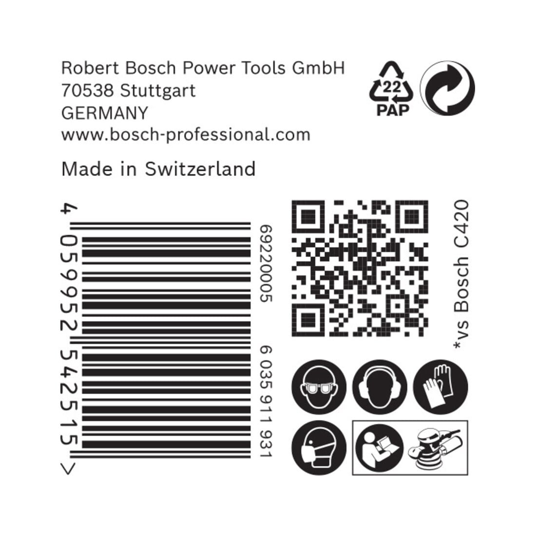 Papier de verre Bosch Expert C470 pour ponceuse orbitale aléatoire, 125 mm, 8 trous, G 180