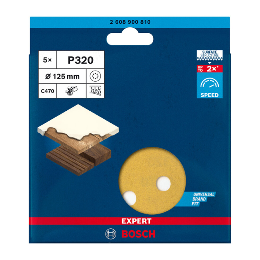 Papier de verre Bosch Expert C470 pour ponceuse orbitale aléatoire, 125 mm, 8 trous, G 320