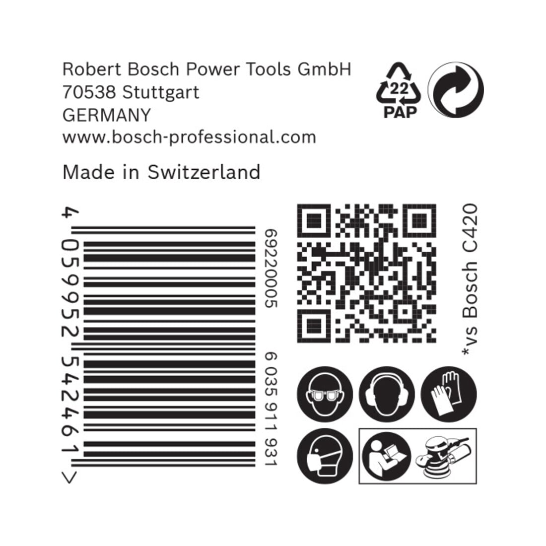 Papier de verre Bosch Expert C470 pour ponceuse orbitale aléatoire, 125 mm, 8 trous, G 40