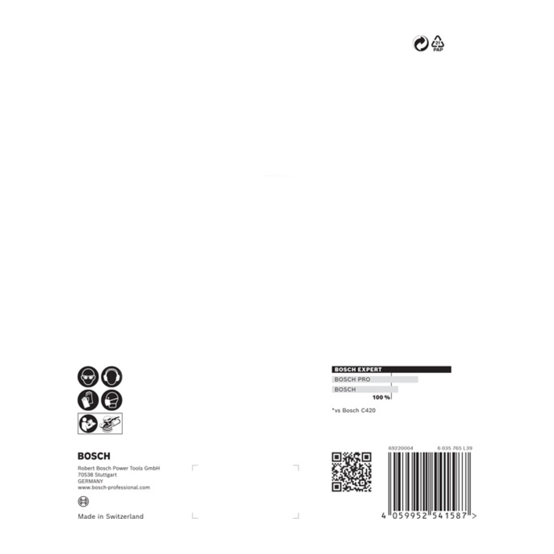 Papier de verre Bosch Expert C470 pour ponceuse orbitale aléatoire, 125 mm, 8 trous, G 400