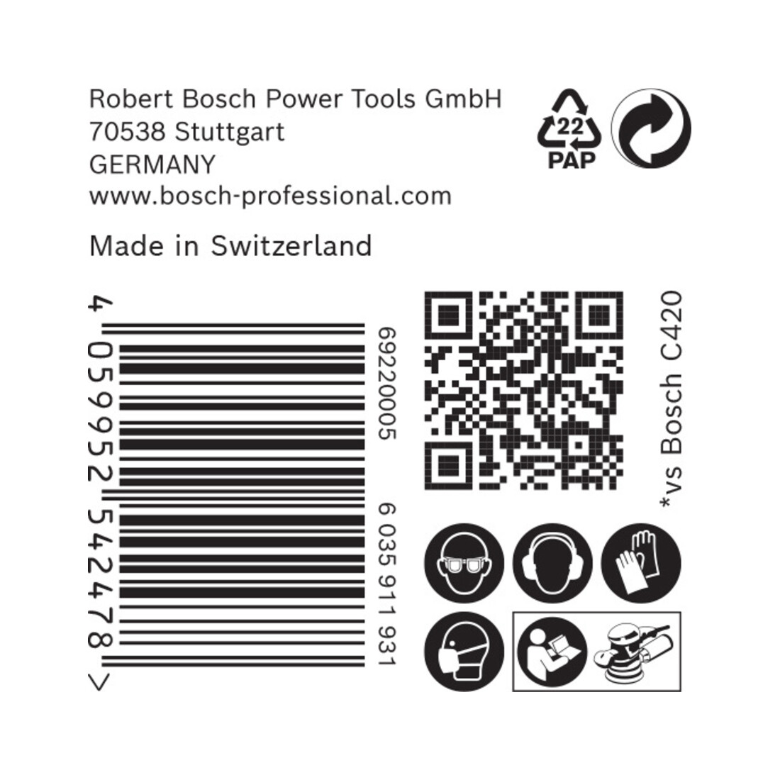 Papier de verre Bosch Expert C470 pour ponceuse orbitale aléatoire, 125 mm, 8 trous, G 60