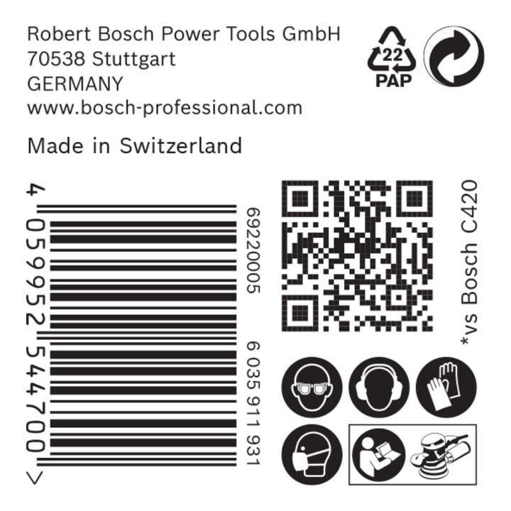 Papier de verre Bosch Expert C470 pour ponceuse orbitale aléatoire, 125 mm, multi-trous, G 240