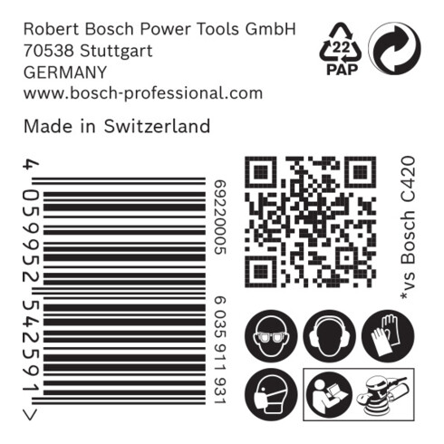 Papier de verre Bosch Expert C470 pour ponceuse orbitale aléatoire, 150 mm, 6 trous, G 120