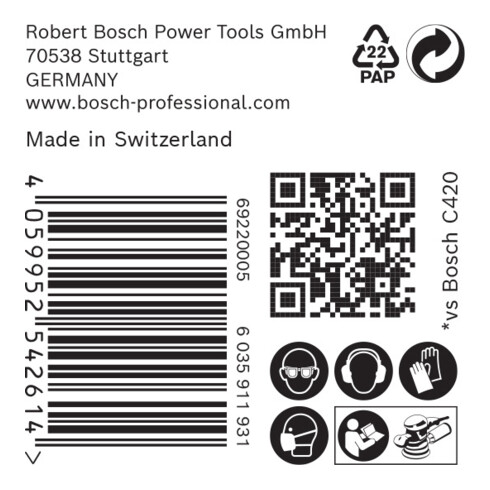 Papier de verre Bosch Expert C470 pour ponceuse orbitale aléatoire, 150 mm, 6 trous, G 240