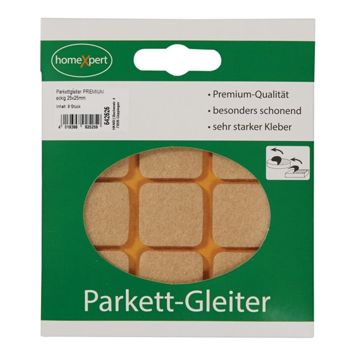 Parkettgleiter Premium 25 x 25mm Filz natur eck.selbstkl.
