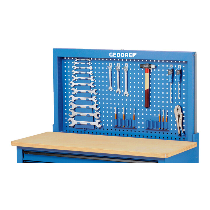 Paroi arrière Gedore vide, peut être fixée à l'établi 1504 XL et 1506 XL, dimensions : H 640 x L 1190 x P 70 mm