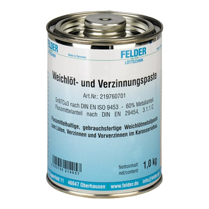 Pâte de brasage tendre et d'étamage 230 - 250 degr.C 1 kg S-Sn97Cu3